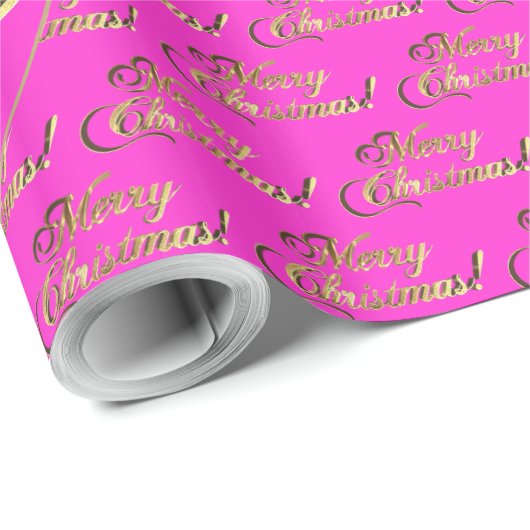 Vrory kerst Elegant Hot Pink Gold Script Cadeaupapier (Rol Hoek)