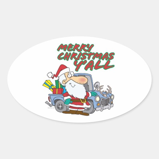 vrory kerst yall redneck santa ovale sticker (Voorkant)