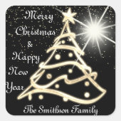 Vrory kerstboom Happy Nieuwjaar Gold Black Vierkante Sticker (Voorkant)