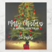 Vrory kerstboom Happy Nieuwjaarsnaam Wijn Etiket (Enkel label)