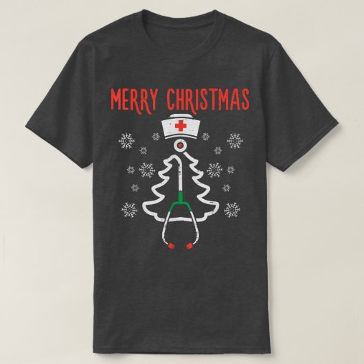 Vrory kerstboom Stethoscoop Verpleegse Kerstmis P T-shirt (Design voorkant)