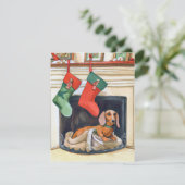 Vrory-kerstdachshund Santa Fireplace-kaart Feestdagenkaart (Staand voorkant)
