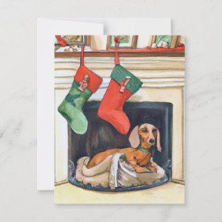Vrory-kerstdachshund Santa Fireplace-kaart Feestdagenkaart