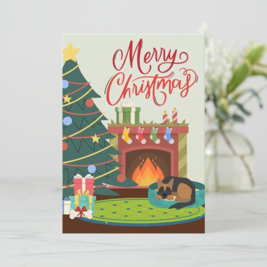 Vrory KerstDuitse Shepherd Dog Fireplace mas Feestdagenkaart (Staand voorkant)