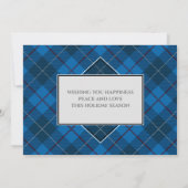 Vrory kerstfamilie Foto Blue Tartan Style Kaart (Achterkant)