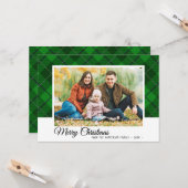 Vrory kerstfamilie Foto Green Tartan Style Kaart (Voorkant / Achterkant in situ)