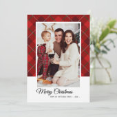 Vrory kerstfamilie Foto Red Tartan Style Kaart (Staand voorkant)
