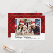 Vrory kerstfamilie Foto Red Tartan Style Kaart (Voorkant / Achterkant in situ)