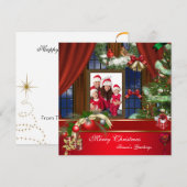 Vrory kerstfamilie Foto rood groen venster Feestdagenkaart (Voorkant / Achterkant)