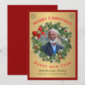 Vrory KerstHappy Nieuwjaar Gold Red Foto Feestdagenkaart (Voorkant / Achterkant)