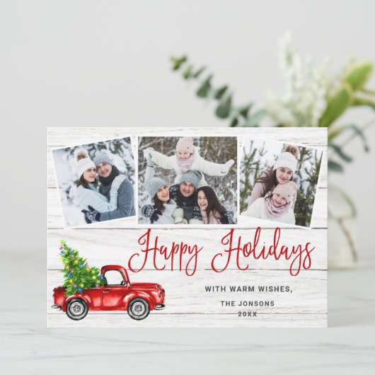 Vrory kerstjaar rood Boerderij 3 Foto Feestdagenkaart (Staand voorkant)