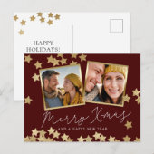 Vrory Kerstmis 2 Fotovakantie Briefkaart Red Gold (Voorkant / Achterkant)