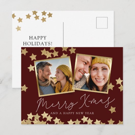 Vrory Kerstmis 2 Fotovakantie Briefkaart Red Gold (Voorkant / Achterkant)