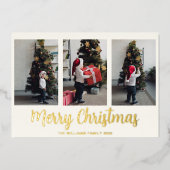 Vrory Kerstmis 3 Foto Collage Real Gold Folie Feestdagenkaart (Voorkant)