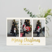 Vrory Kerstmis 3 Foto Collage Real Gold Folie Feestdagenkaart (Staand Voorkant)