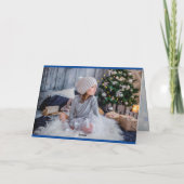 Vrory Kerstmis 3 Foto Simple Blue Snow Thema Feestdagen Kaart (Achterkant)