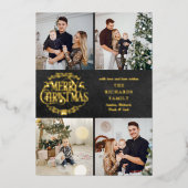 Vrory Kerstmis 4 Foto Collage Chalkboard Gold Folie Feestdagenkaart (Voorkant)