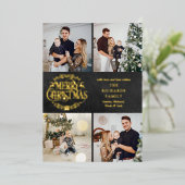 Vrory Kerstmis 4 Foto Collage Chalkboard Gold Folie Feestdagenkaart (Staand Voorkant)