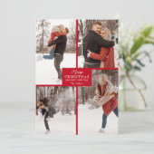 Vrory Kerstmis 4 Foto Collage Red Feestdagenkaart (Staand voorkant)