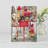 Vrory Kerstmis 4 Foto Collage Red Feestdagenkaart (Staand voorkant)