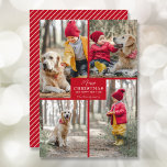 Vrory Kerstmis 4 Foto Collage Red Feestdagenkaart<br><div class="desc">Uw achternaam en de groet Zacht Kerstmis en Gelukkig Nieuwjaar in het rode kruis met uw favoriete fotocollage op de voorkant en uw voornamen op de achterkant van deze feestelijke groet kaarten. MEER KLEUREN in onze winkel. De Live Design Service kan u indien nodig helpen met de lay-out van uw...</div>
