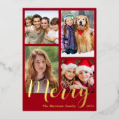 Vrory Kerstmis 4 Foto Rood Folie Feestdagenkaart (Voorkant)