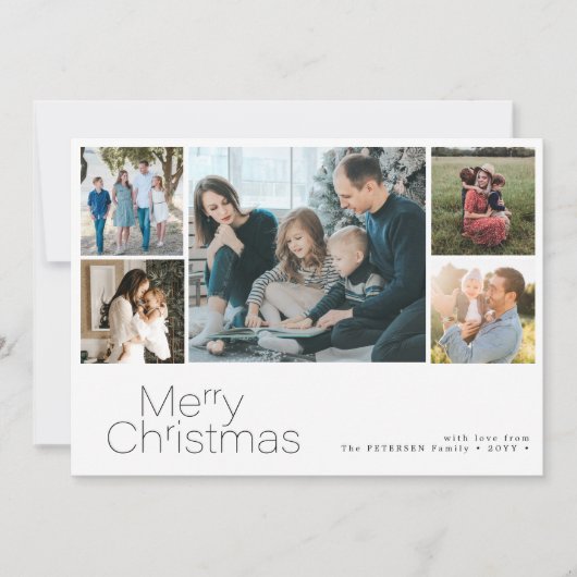 Vrory Kerstmis 5 fotocollage modern Feestdagenkaart (Voorkant)