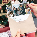 Vrory Kerstmis 5 fotocollage modern Feestdagenkaart<br><div class="desc">Eenvoudige minimalistische groene typografie op maat van meerdere foto's,  familienaam en tekst op maat van elegante kerstfeestkaart.         Personaliseerde het aan beide kanten!</div>