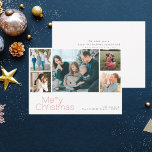 Vrory Kerstmis 5 fotocollage modern Feestdagenkaart<br><div class="desc">Eenvoudige minimalistische rode typografie op maat van meerdere foto's,  familienaam en tekst op maat van elegante kerstfeestkaart.         Personaliseerde het aan beide kanten!</div>