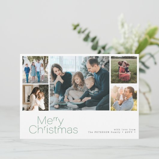 Vrory Kerstmis 5 fotocollage modern Feestdagenkaart (Staand voorkant)