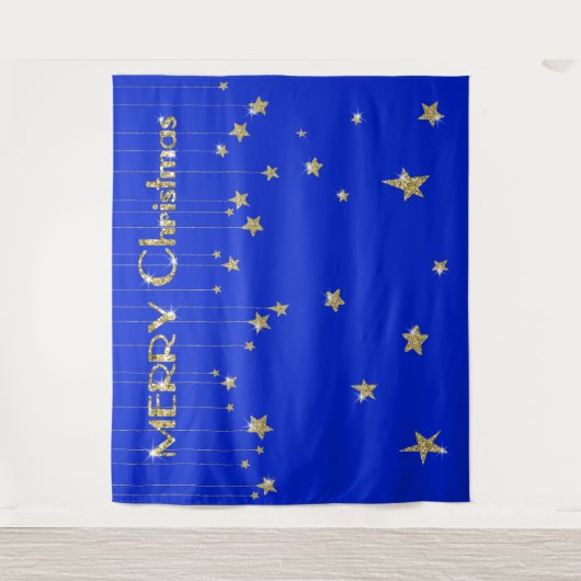 Vrory Kerstmis Gold Blue Photo Booth Backdrop Wandkleed (Voorkant)