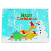 Vrory Kerstmis Kawaii Dinosaurs Snowman Large Cadeautasje (Voorkant)
