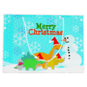 Vrory Kerstmis Kawaii Dinosaurs Snowman Large Cadeautasje (Achterkant)