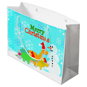 Vrory Kerstmis Kawaii Dinosaurs Snowman Large Cadeautasje