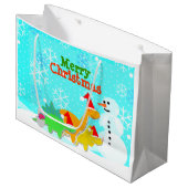 Vrory Kerstmis Kawaii Dinosaurs Snowman Large Cadeautasje (Voorkant Gekanteld)