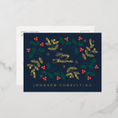 Vrory Kerstmis Modern Kerstmis Holly Berries Folie Feestdagen Briefkaart (Voorkant / Achterkant)