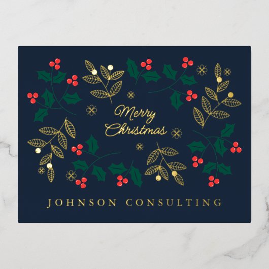 Vrory Kerstmis Modern Kerstmis Holly Berries Folie Feestdagen Briefkaart (Voorkant)