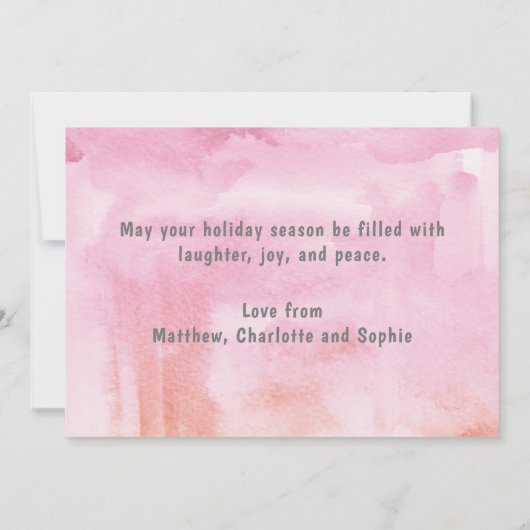 Vrory Kerstmis Modern Pink Waterverf Drie Foto (Achterkant)