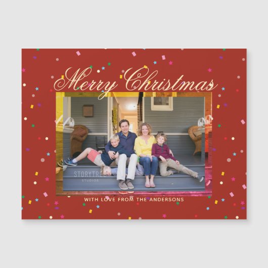 Vrory Kerstmis Modern Red Gold-fotokaart (Voorkant)