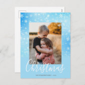 Vrory Kerstmis Modern Snowy Winter Blue Foto Feestdagenkaart (Voorkant / Achterkant)
