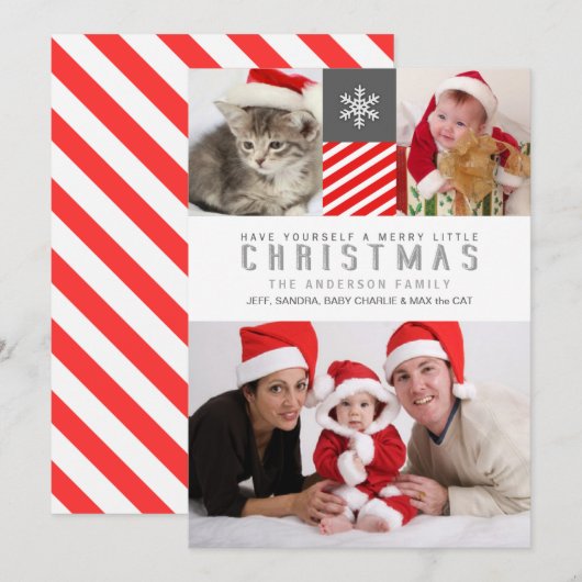 Vrory Kerstmis Modern Stripes Holiday-fotokaarten Feestdagenkaart (Voorkant / Achterkant)