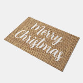 Vrory Kerstmis, modern wit script, coole burlap Deurmat (Schuin)
