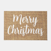 Vrory Kerstmis, modern wit script, coole burlap Deurmat (Voorkant)
