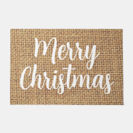 Vrory Kerstmis, modern wit script, coole burlap Deurmat