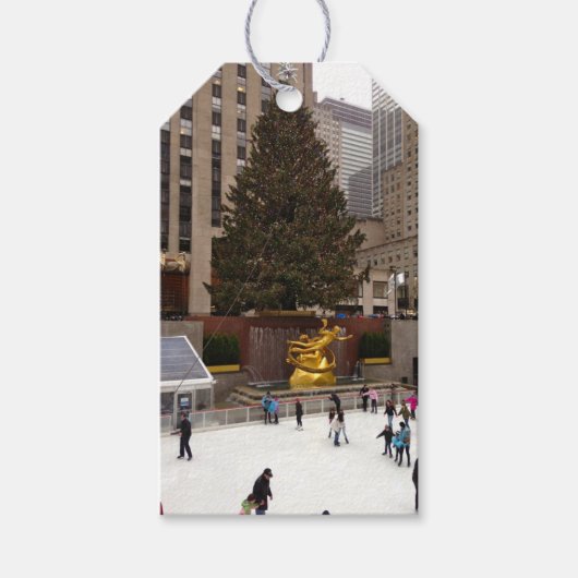 Vrory Kerstmis NYC Rockefeller Center Ice Rink Cadeaulabel (Voorkant)