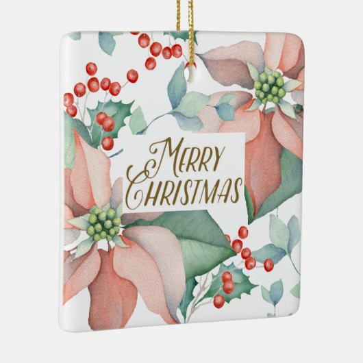 Vrory Kerstmis Poinsettia Holly Waterverf Floral Keramisch Ornament (Rechts)