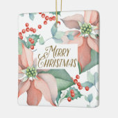 Vrory Kerstmis Poinsettia Holly Waterverf Floral Keramisch Ornament (Links)