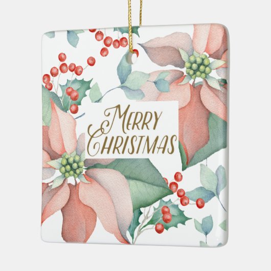 Vrory Kerstmis Poinsettia Holly Waterverf Floral Keramisch Ornament (Links)