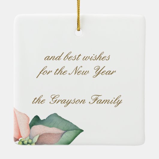 Vrory Kerstmis Poinsettia Holly Waterverf Floral Keramisch Ornament (Achterkant)