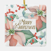 Vrory Kerstmis Poinsettia Holly Waterverf Floral Keramisch Ornament (Voorkant)